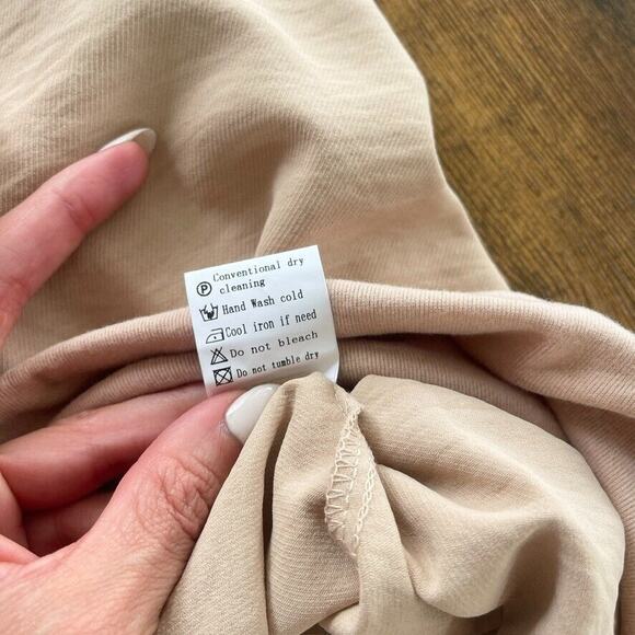 Womens High Waisted Crop Joggers Size M Tan Beige Elastic Waist Pull On Pockets - Picture 4 of 8